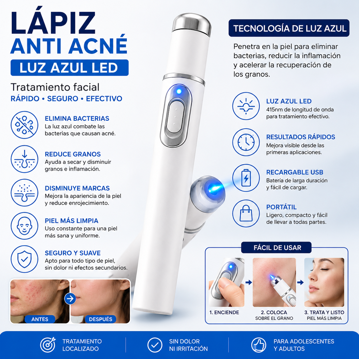 Lápiz Anti Acné - Luz Azul™